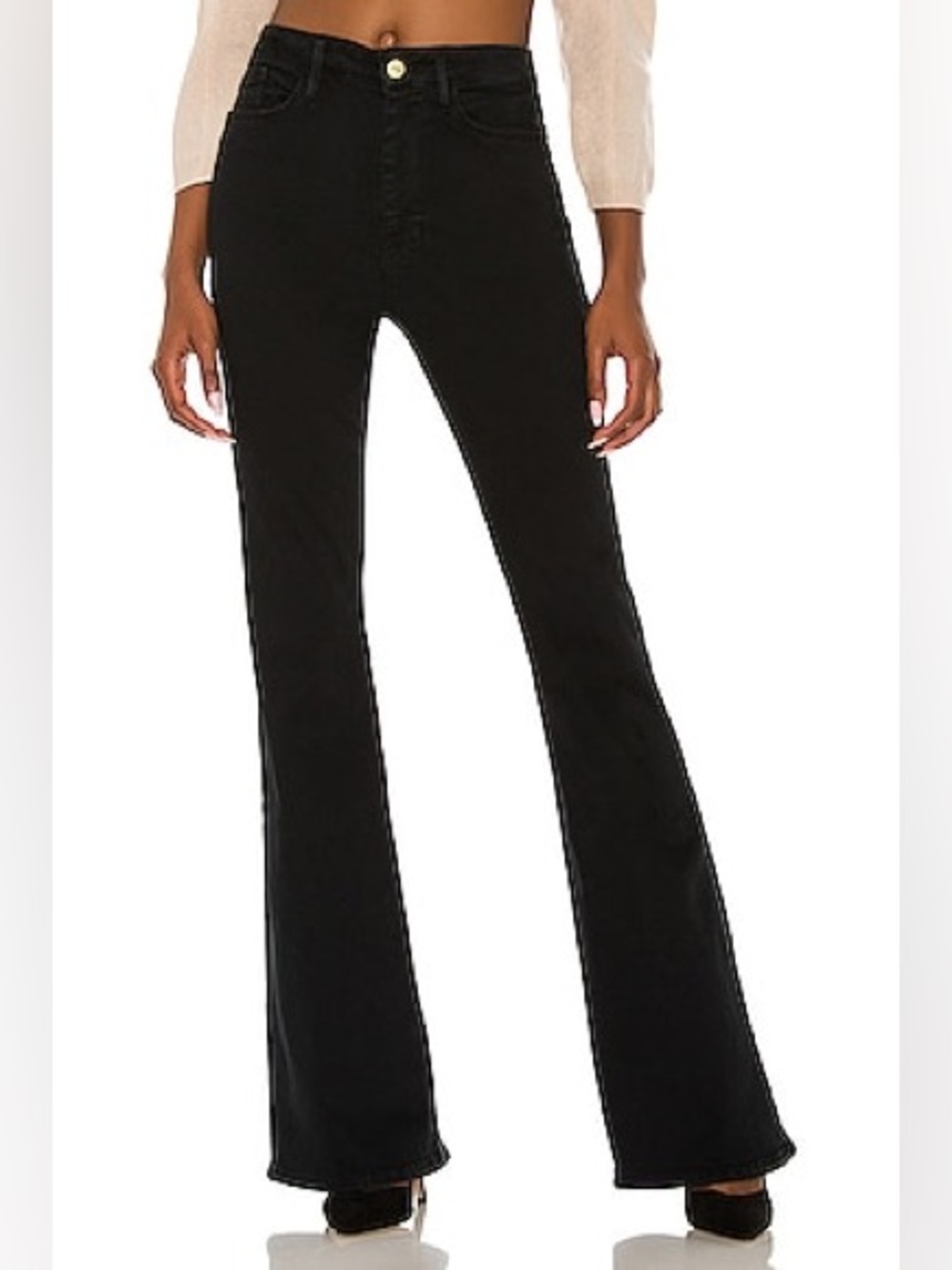 FRAME Le One Flare Jeans in Larsen Black, Size 30